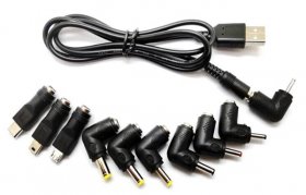 Compatible Battery Charger Leads - Otb Usb Charging Cable With Dc Plug And Adapters - Universal - 10-piece Black 1m